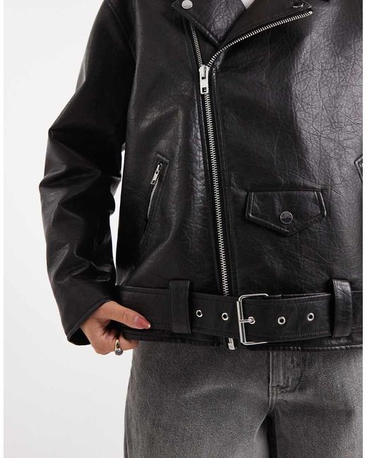 Miss Selfridge Black Padded Faux Leather Oversized Biker Jacket