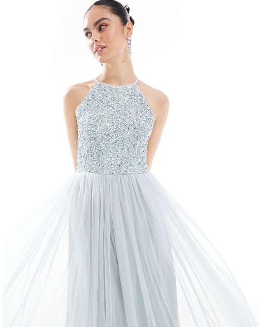 Maya White Embellished Halter Neck Maxi Bridesmaid Dress