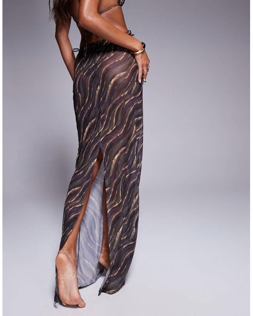 South Beach Purple Abstract Print Mesh Maxi Beach Skirt