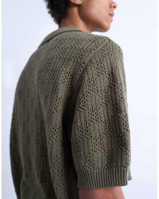 Topman White Knitted Check Crochet Polo for men