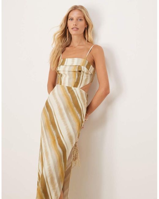 Vestito Sottoveste Midi A Righe Con Cut-Out E Bustino Risvoltato di ASOS in Natural