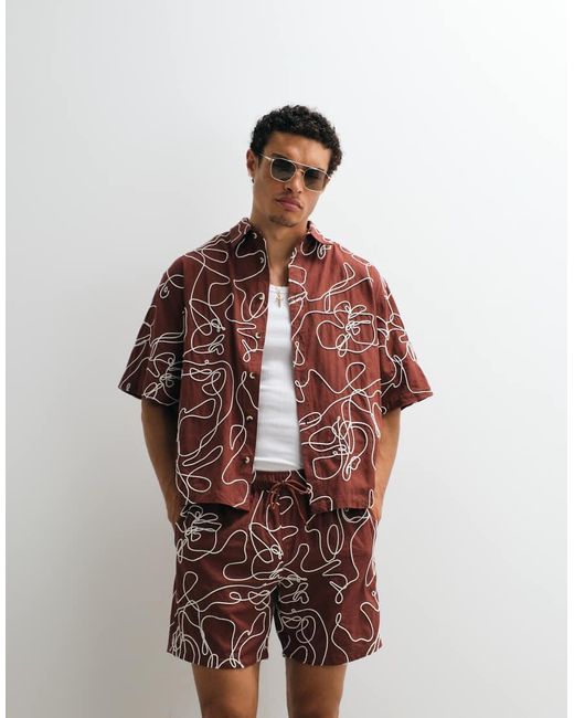 ASOS Red Co-Ord Boxy Oversized Rope Detail Shirt for men