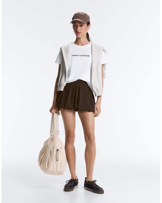 Oysho White High Rise Compressive Balloon Skirt