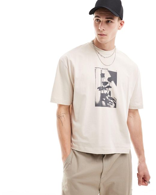 T-shirt oversize coupe carrée avec imprimé fleurs sur la poitrine ASOS pour homme en coloris Natural