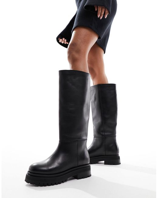 & Other Stories Black Premium Leather Chunky Sole Pull On Boots
