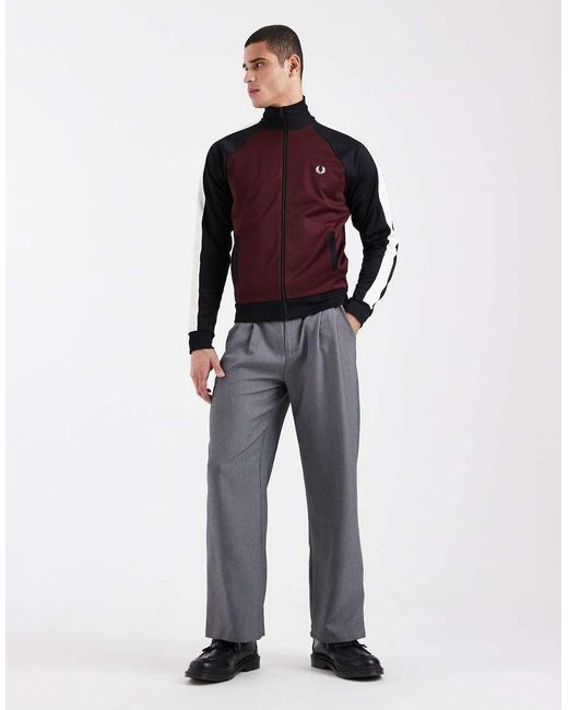 Fred Perry Red Contrast Sleeve Logo Track Jacket for men