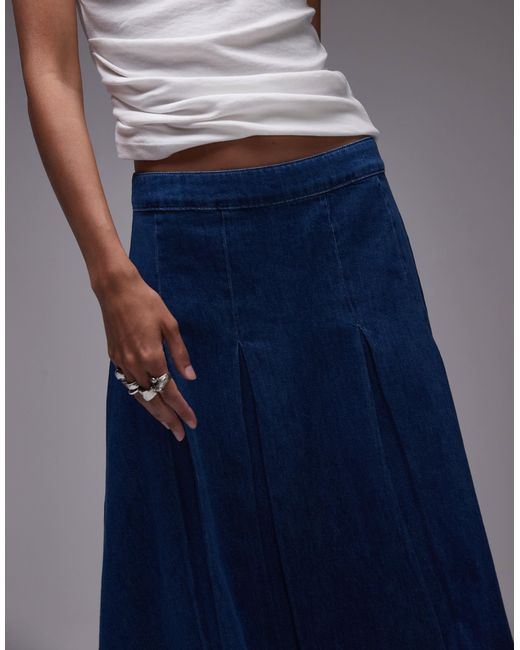 TOPSHOP Blue Denim Godet Midi Skirt