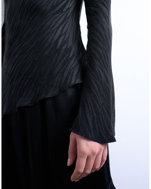 TOPSHOP Blue – langärmliges oberteil mit jacquard-zebramuster