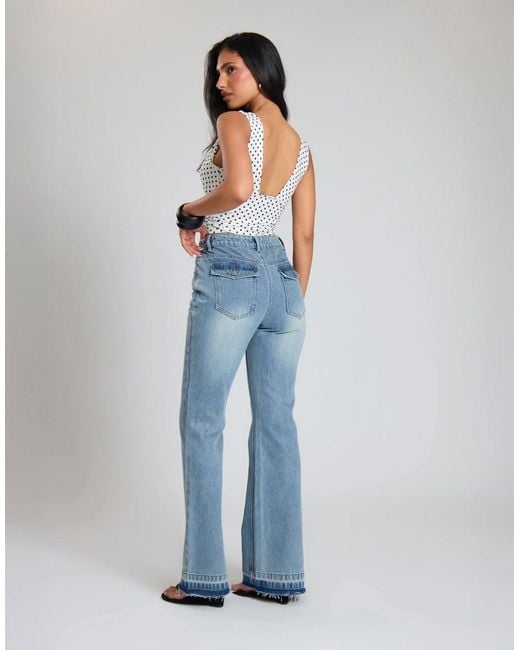 Missy Empire Blue Vintage Wash Denim Skinny Flares