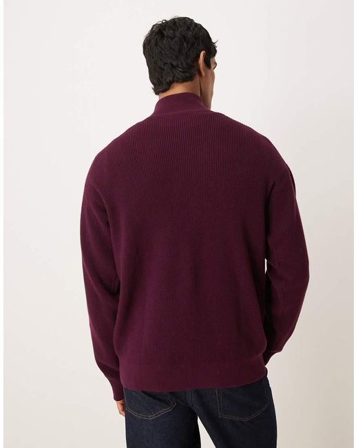 Calvin Klein Red Waffle Quarter Zip Jumper for men