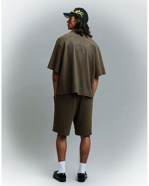 Bershka Black Waffle Skater Shorts (co-ord) for men