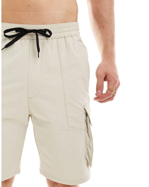Bershka Natural Nylon Cargo Pocket Short for men