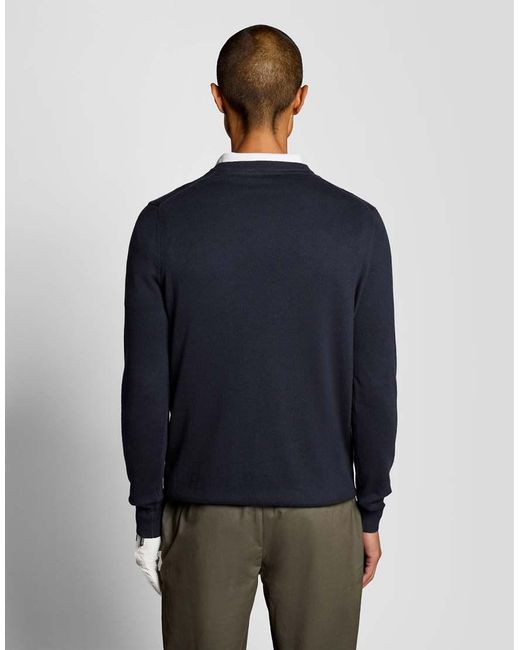 Lyle & Scott Blue Mid Knits Golf V Neck Pullover for men