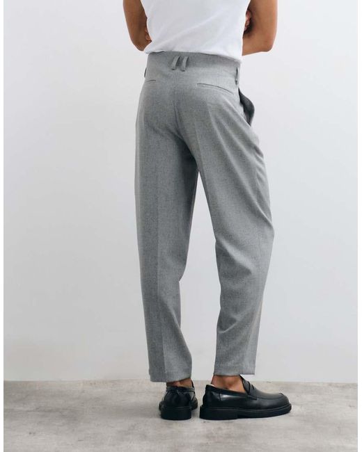 ASOS Gray Oversized Tapered Suit Pants With Pleat Detail for men