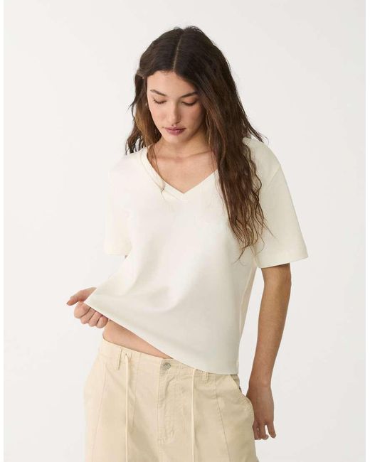 T-Shirt Pesante Color Écru di Stradivarius in Natural