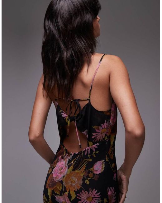 TOPSHOP Midi Slipdress Met Gedrapeerde Halslijn En Gedraaide Achterkant in het Gray