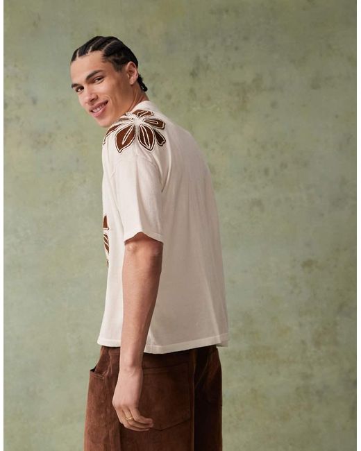 Polo Holgado Con Botones Y Bordado Floral De Punto De -Azul ASOS de hombre de color Green