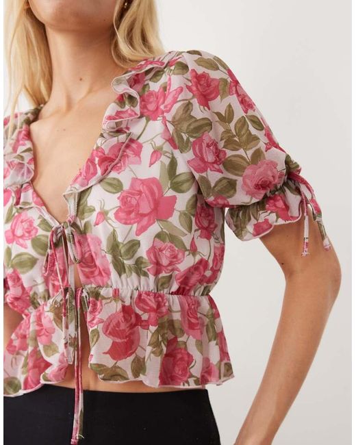 Miss Selfridge Red Tie Front Tea Top