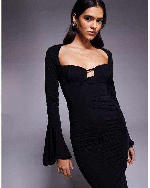 ASOS Blue Cupped Maxi Dress With Asymmetric Sleeve Seam Detail