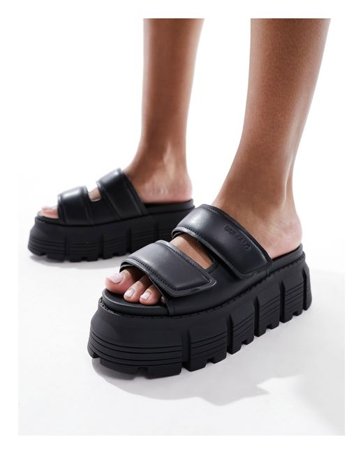 Buffalo Black Ava Velari Flat Sandals