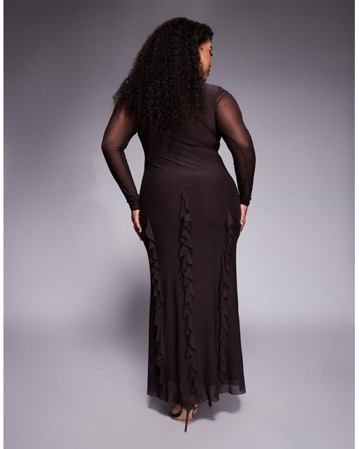 ASOS Asos Design Curve Mesh Long Sleeve Maxi Dress With Waterfall ...