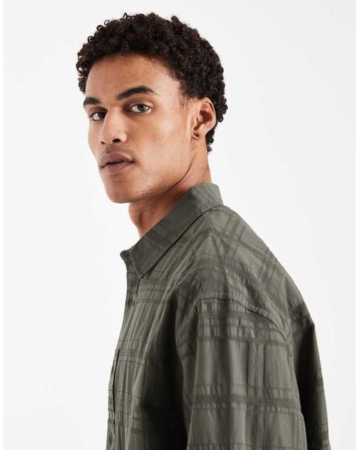 ASOS Gray Boxy Oversized Shirt With Textured Check for men