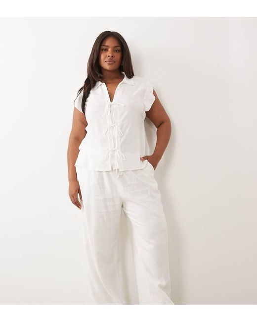 Nobody's Child White Linen Mix Drawstring Waist Wide Leg Trouser Co-Ord