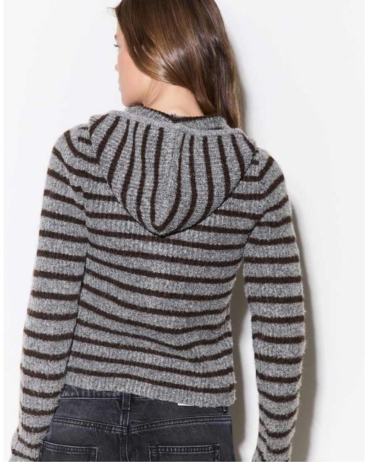 Stradivarius Gray Knitted Zip-Up Jacket