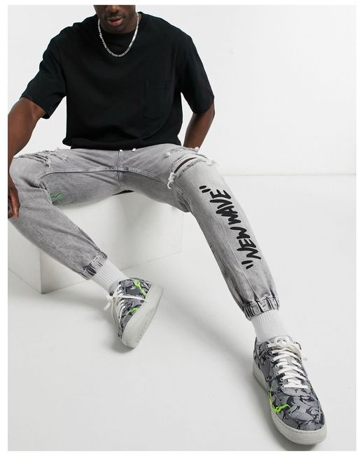 Bershka Denim joggingbroek in het Grijs voor heren - Lyst