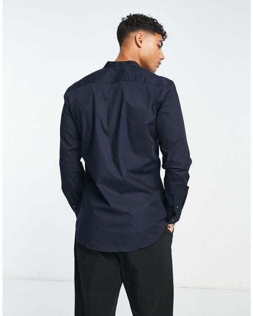 French Connection Blue Grandad Collar Shirt for men