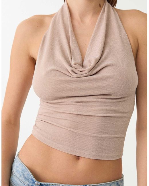 Top dos nu à paillettes - poudré Stradivarius en coloris Gray