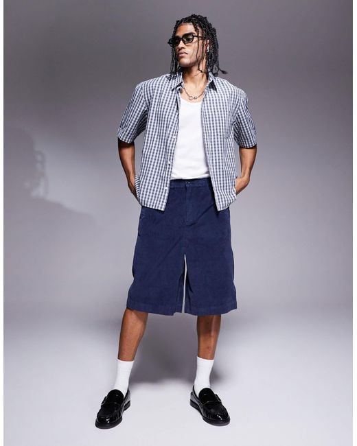 ASOS Blue Long Length Corduroy Shorts for men