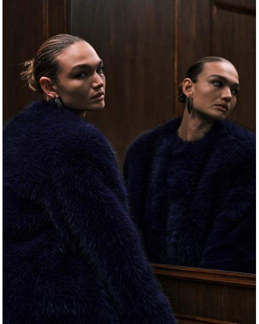 Mango Black Featuring Kaia Gerber Faux Fur Collarless Jacket