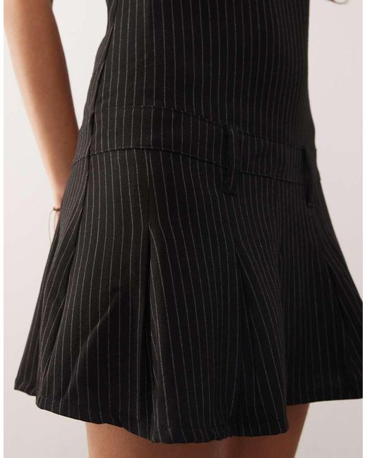 Collusion Natural 90s Pinstripe Pleated Dropped Waist Mini Dress