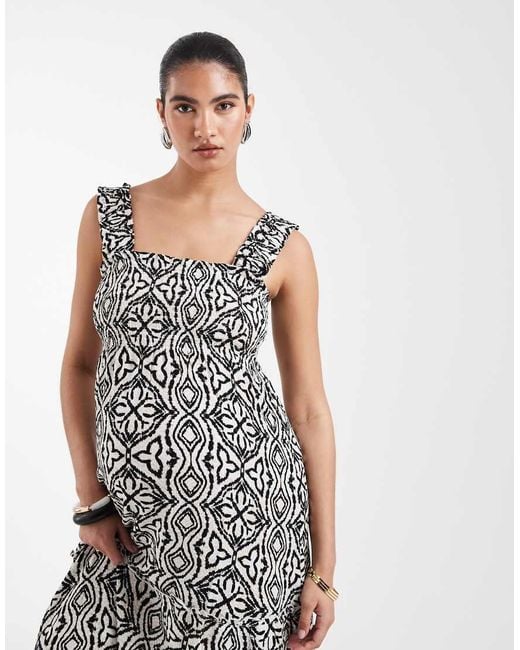 Vero Moda White Sleeveless Shirred Bodice Tiered Midi Dress