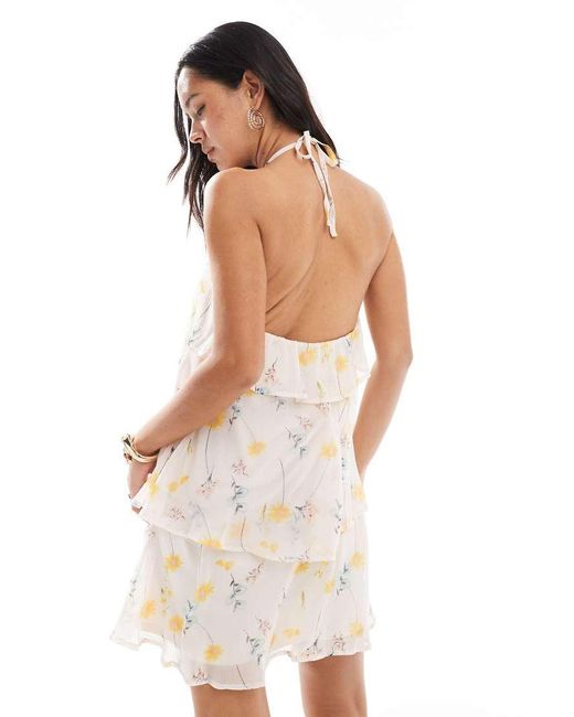 Pieces White Ruffle Tiered Mini Dress With Corsage Detail