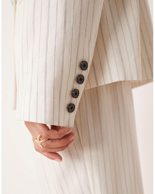 ASOS Natural – boxy fit oversize-blazer aus leinen mit streifen, kombiteil