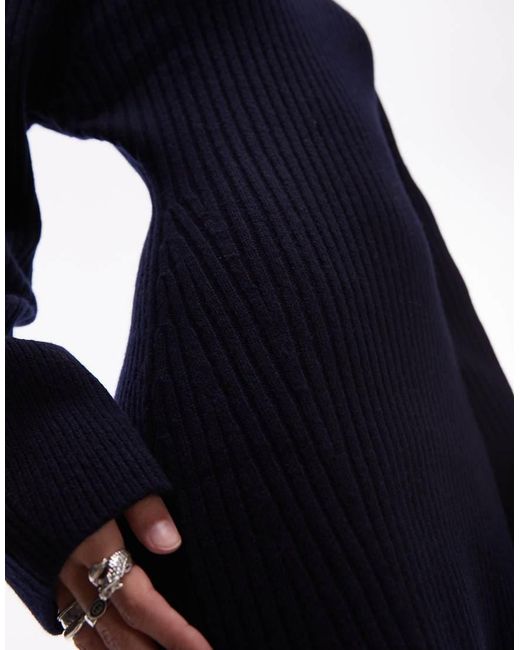 & Other Stories Blue Wool Knitted Mini Jumper Dress With Cinch Waist