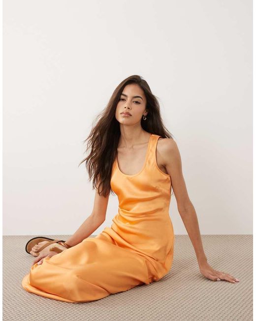 ASOS Orange Asos Design Tall Scoop Satin Maxi Dress