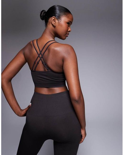4505 Brown Seamless Multi Strap Medium Support Sports Bra With Removable Padding