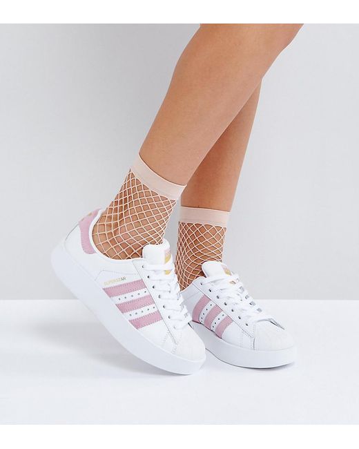 adidas Originals Leather Originals White And Pink Superstar Bold Sole  Sneakers | Lyst