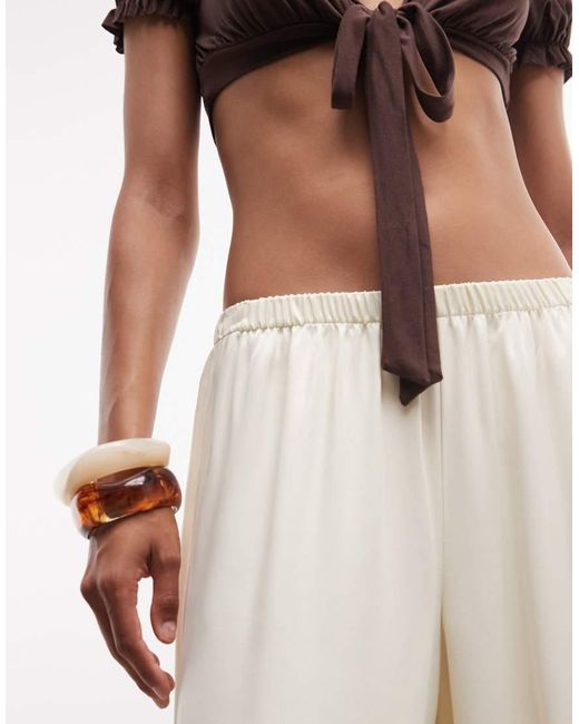 Reclaimed Vintage White Longline Satin Shorts With Lace Trim
