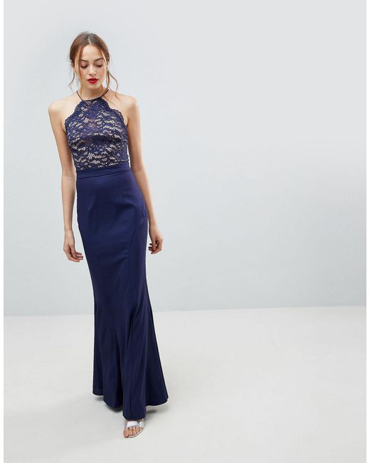 navy high neck lace dress