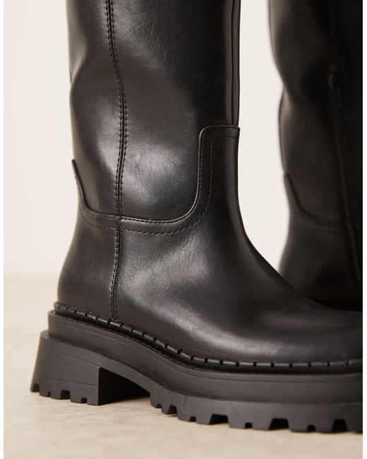 ASOS Black Wide Fit Cecilia Chunky Flat Knee Boots