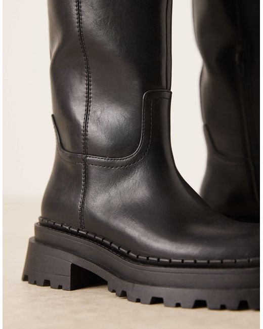 Asos Design Wide Fit Black – cecilia – flache, kniehohe stiefel