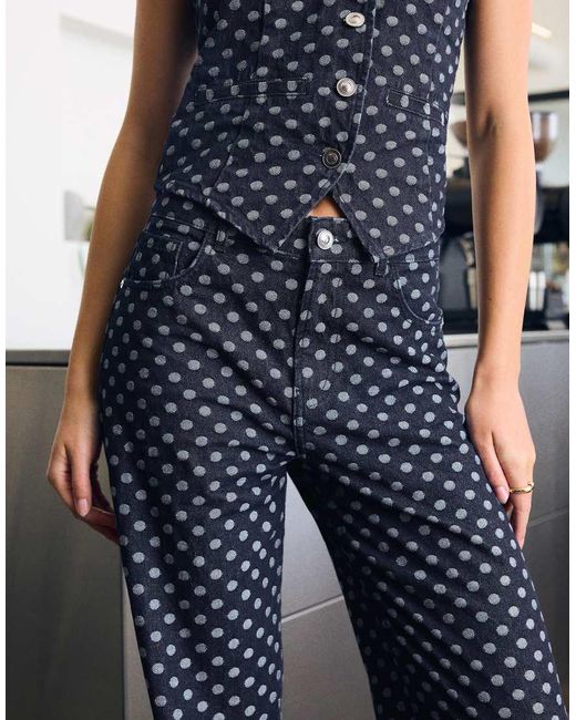 Bershka Gray High-waist Polka Dot Wide-leg Straight Jeans