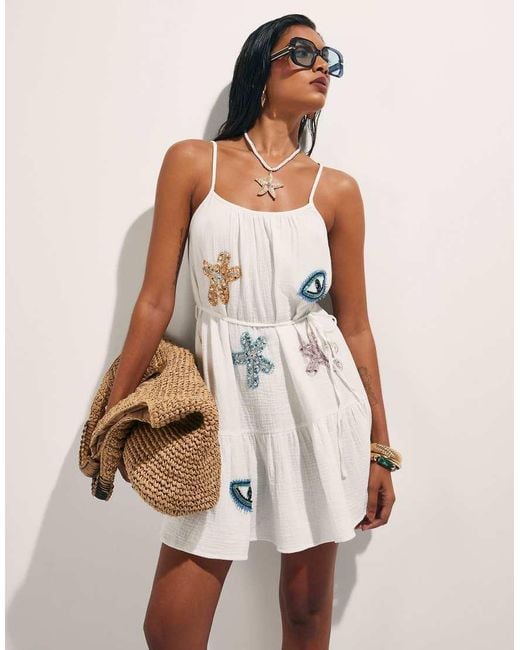 River Island Natural Bead Embellished Cami Mini Dress