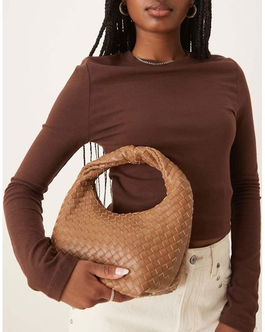 Gina Tricot Brown Weave Slouch Tote Bag With Twisted Handle