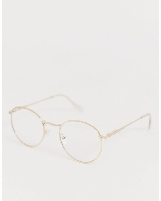 ASOS – runde modebrille aus -metall mit transparenten gläsern in Natural für Herren