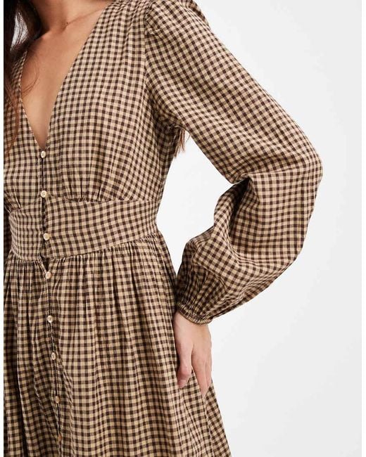 New Look Check Tea Midi Dress in Natural | Lyst UK